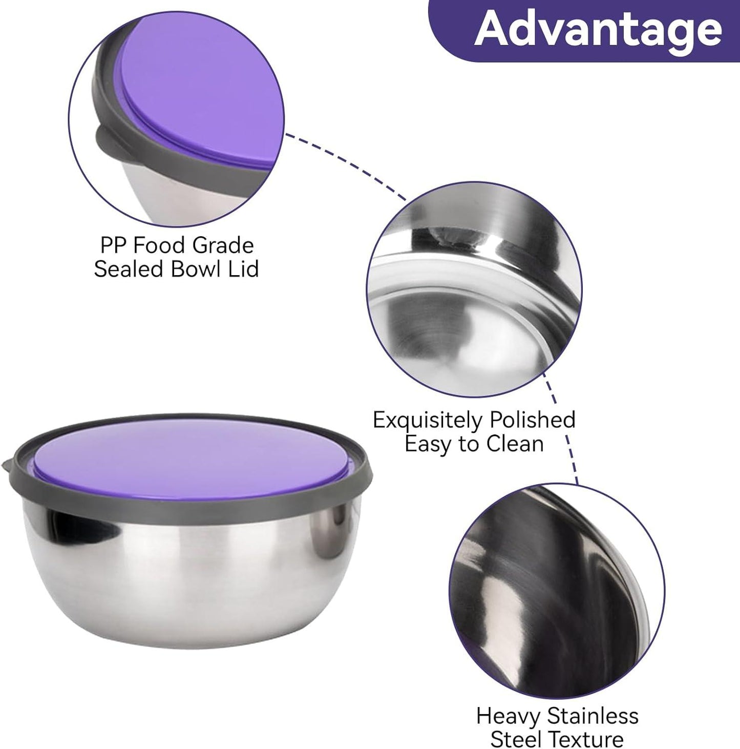 3pcs Bowl Set Stainless Steel Colourful