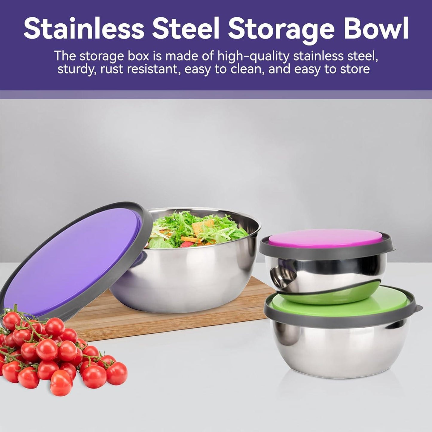 3pcs Bowl Set Stainless Steel Colourful