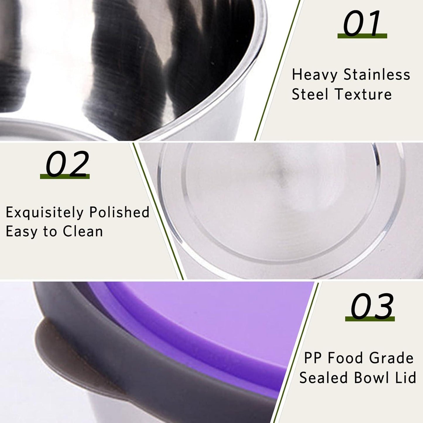 3pcs Bowl Set Stainless Steel Colourful