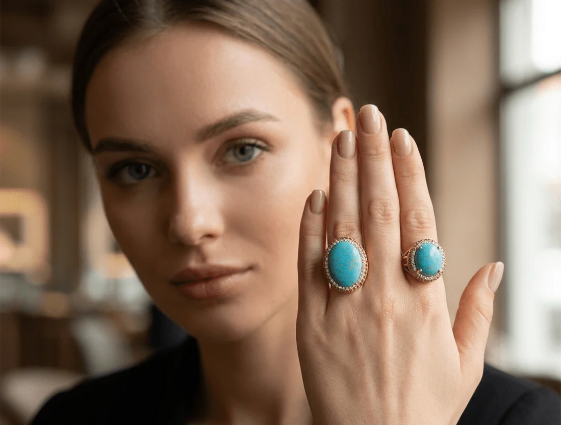 Oval Turquoise Crystal Statement Ring